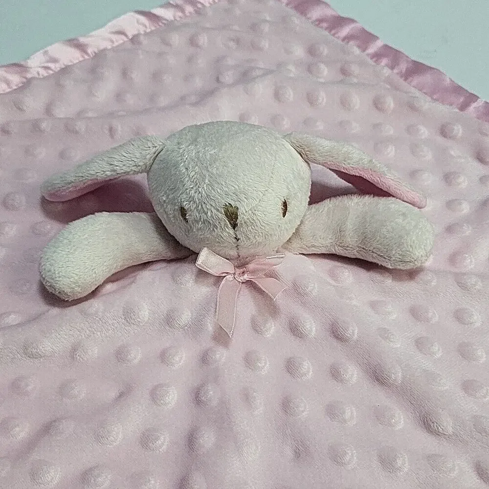 Pink Plush Bunny Rabbit Lovey Minky Dot Satin Edge Back Security Blanket 16 Inch